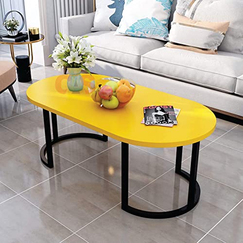 Image of CROWN ART SHOPPEE Modern Oval Faux Marble Coffee Table with Gold Metal Frame Living Room Table with Shelf Cocktail Table (Yellow-Black)