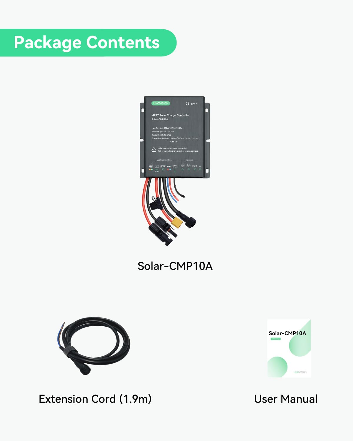 LINOVISION MPPT 12V/24V 10A Contrôleur de charge solaire avec télécommande RS485 et accès au cloud pour le système de caméra alimenté par l'énergie solaire, le lampadaire, la remorque solaire.