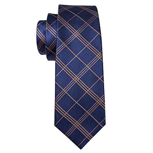 Image of YOHOWA Men Plaid /Striped Ties Set Silk Business Wedding Formal Fashion Necktie and Pocket Square Cufflinks Set