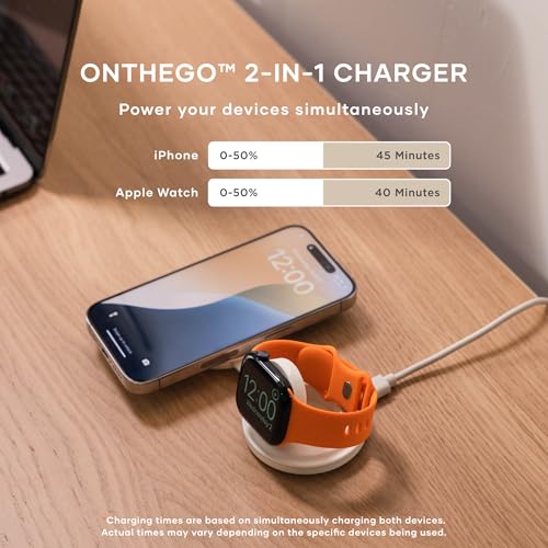 Image of Satechi OntheGo 2 in 1 Wireless Charger, Qi2 Portable Charger with 15W Fast Charging for iPhone 17 to 12 Series and 5W for Apple Watch, Magnetic Travel Charging Station - Sand