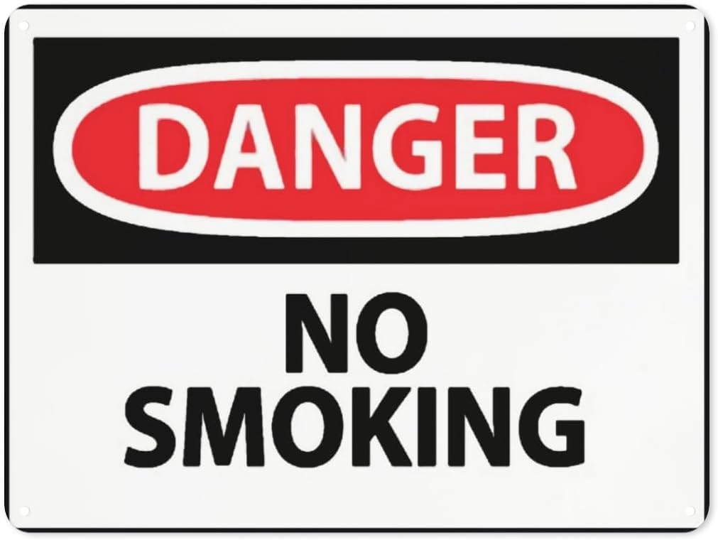 Warning Notice Danger No Smoking Rust Free Aluminum Tin Sign - Traffic Safety Decor with Pre-Drilled Holes for Workplace, Office - 12x8 Inch​