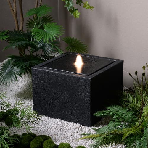 Puulye 12.79” H Outdoor Water Fountain Made with Eco-Friendly Recyclable Materials, Polyethylene Square Bubbler Outdoor Fountain, Garden Decor with LED Light for Patio, Porch, Backyard