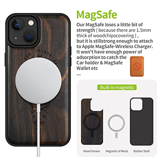 Carveit-Magnetic-Wood-Case-for-iPhone-14-Case-Hard-Real-Wood-Soft-TPU-Shockproof-Hybrid-Protective-Cover-Unique-Classy-Wooden-Case-Compatible-with-MagSafe-Viking-Compass-Vegvisir-Blackwood