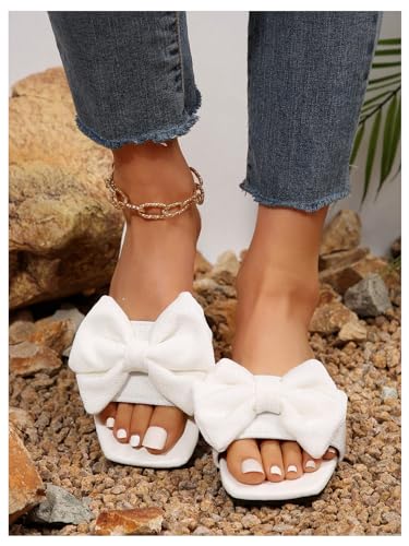 Image of GORGLITTER Women's Gold Sandals Dressy Cute Summer 2026 Bow Square Toe Trendy Beach Boho Wedding Vacation Slides Shoes