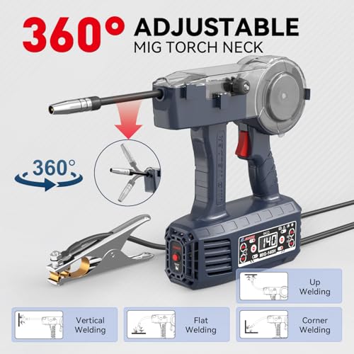 Image of GZ GUOZHI 2026 Newest Handheld MIG Welder 110V, 140A Flux Core Welding Machine, Portable MIG Welder Gasless Inverter Wire Feed Welders,Upgrade 360 rotatable torch (MIG-140H)