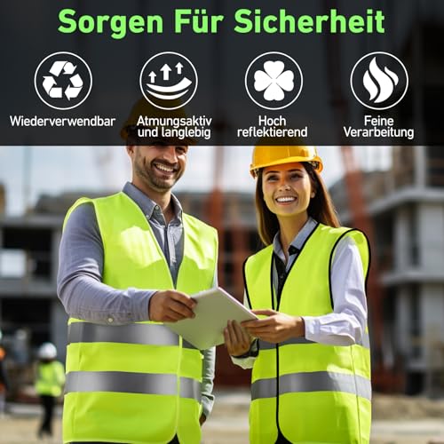 Aerzouser 4 Stück Warnwesten Auto, Sicherheitsweste Auto, Warnwesten, Warnweste Auto,Warnwesten Auto 4er,Warnweste für die Nächtliche Pannenhilfe, Ausgestattet Mit Hochwertigen Reflexstreifen