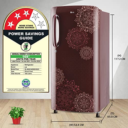 Image of LG 185 L 3 Star Direct-Cool Single Door Refrigerator Appliance (GL-B201ARRD, Ruby Regal, Moist 'N' Fresh, Gross Volume- 190 Ltr.)