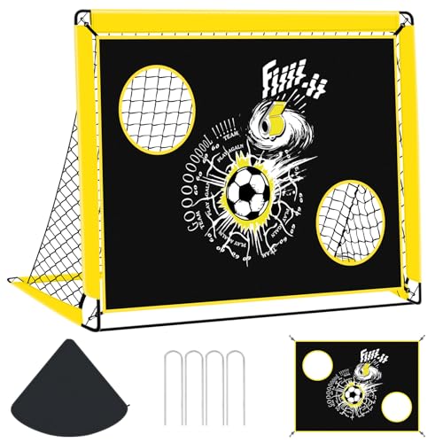 EXTFANS Porteria de Futbol para Niños, Plegable Porterias de Futbol 120 * 90 * 90cm, con Bolsa de Transporte y 4 Clavos Molidos, Ideal para Juegos Exterior (Amarillo, 150 x 120cm)