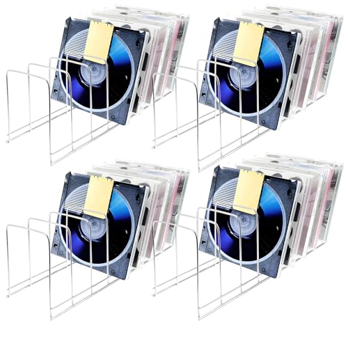 CD Holder 4 Pack, CD Storage Rack Organizer Stand, CD Display Rack Holds up to 96 Standard CD Cases, Compact Disc Holder Display Shelf for CD/DVD/Video Game, Stainless Steel Wire Metal CD Case Holder