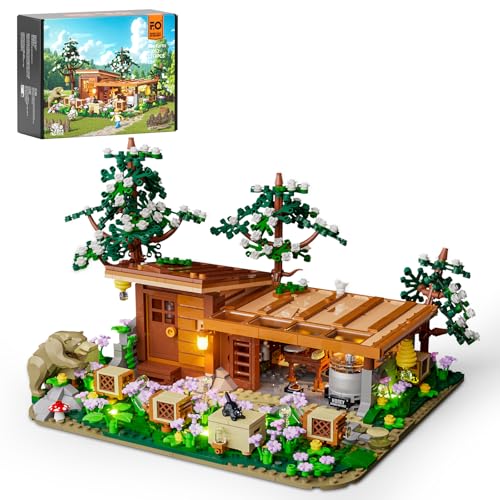 FUNWHOLE Granja de Abejas Set de Ladrillos Iluminados - Casa de Abejas Taller de Miel Colección de Construcción con Luz LED 1274 Piezas para Adultos y Adolescentes