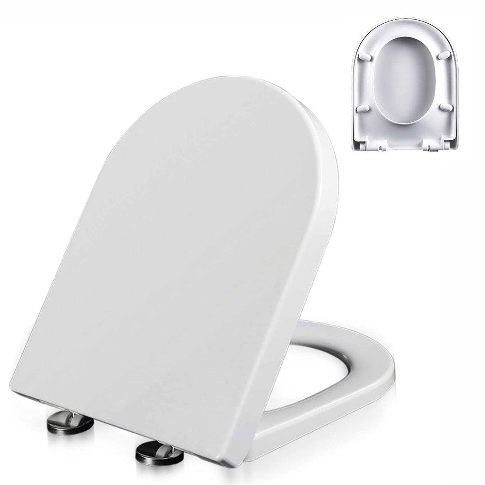 Toilet lid, Urea D-Shaped Toilet Seat Quiet Slow Close with Adjustable Hinge Quick Disassembly Never Loosen Easy Install Clean(02A)