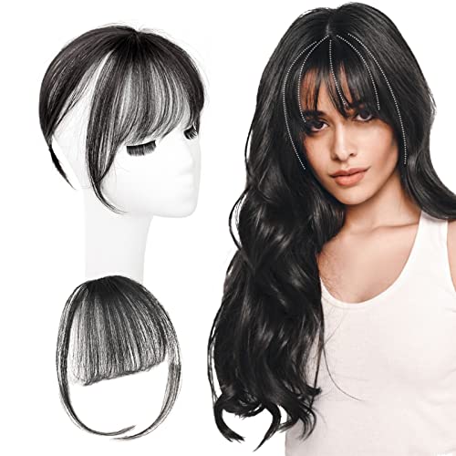 Lequillo Postizo Pelo Natural,Flequillo,Flequillo FrancéS,Flequillo Fino Limpio Con Patillas,Flequillos De Extensione,Flequillo Con Clip,Para Mujer Lavable,Se Puede Colorear,Negro,1 Articulo