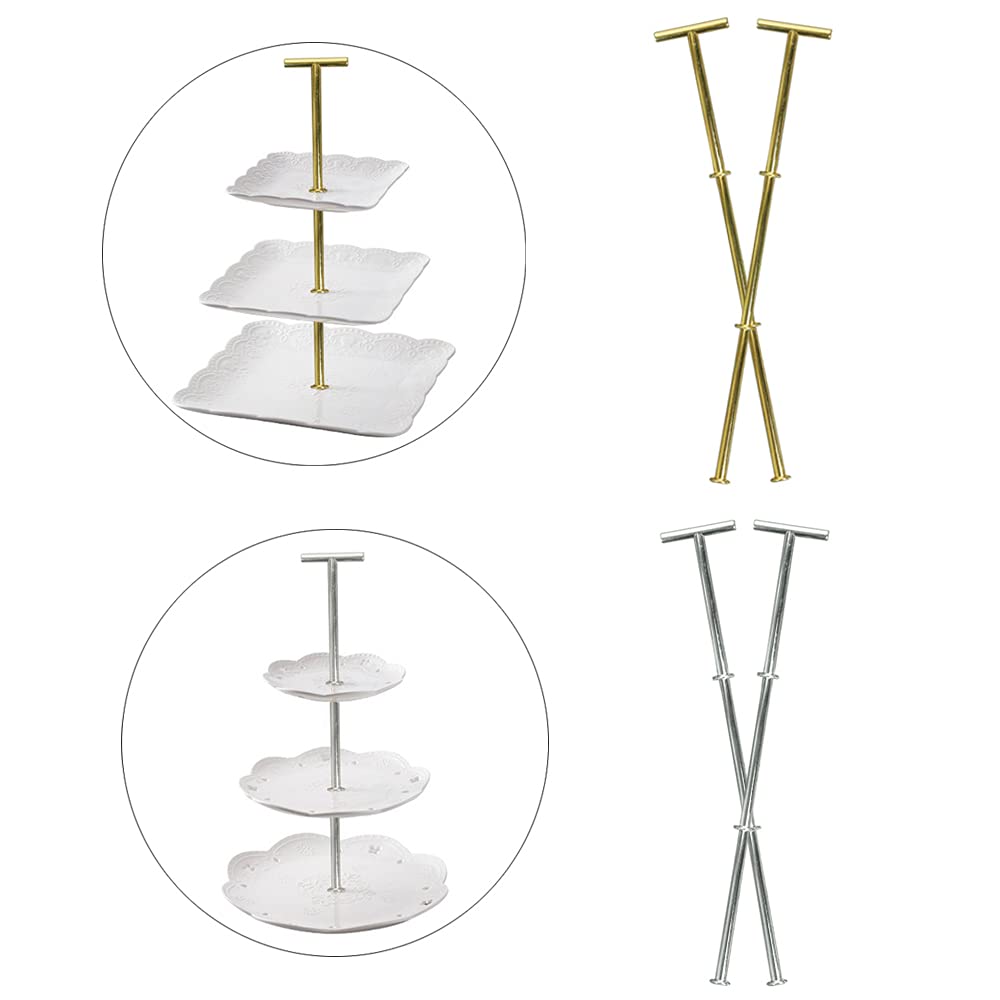 Set Van 6 Etagère Stangen Voor Taarten En Desserts - Metalen Bouwpakket Voor Etagere Met Middengatuitsteek Zilver