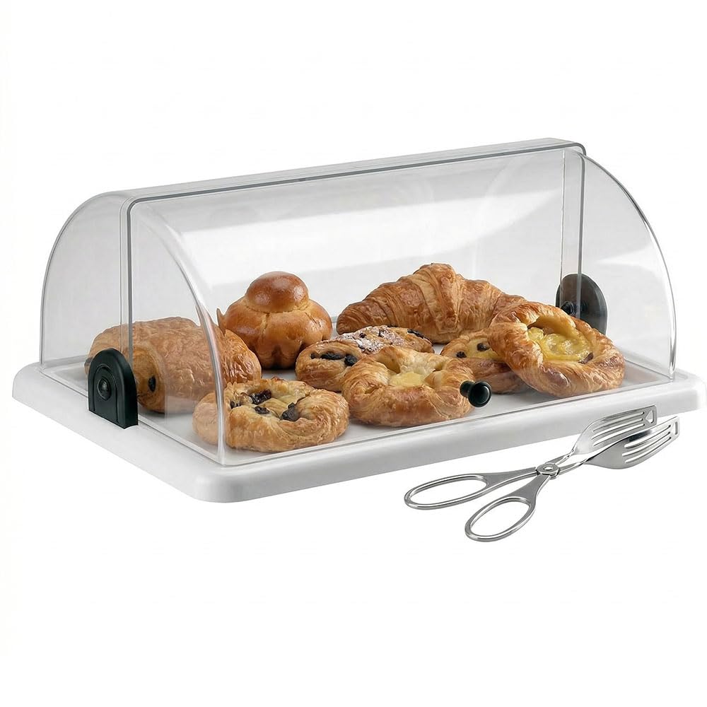 Vetrina Portabrioches Doppia Apertura 50x31xh18 con Pinza Pasticceria in Acciaio Inox Espositore Dolci e Cornetti per Bar e Buffet Vassoio Bianco e Cupola Made in Italy uso professionale certificata