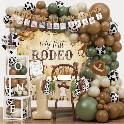 Western Cowboy 1st Birthday Decorations My First Rodeo Birthday Party Supplies Cowboy Balloon Arch Backdrop High Chair Banner ONE Box for Boys One Year Old Party