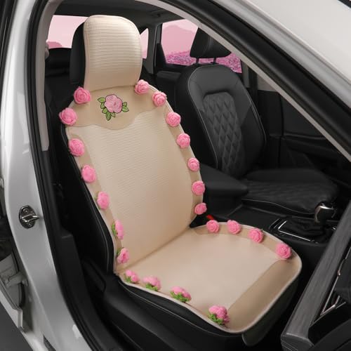 Custaura Pink Car Seat Covers,Handmade 3D Pink Rose Floral Seat Protector for Cars,SUVs&Trucks,Universal Luxury Car Interior Decoration,Gift for Women Valentine's Day Gifts (1-Piece)