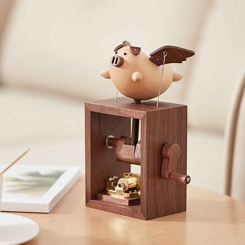 Caja de música Caja de música con manivela de Madera Flying Piggy Caja de música Regalo para Amigos para colección para decoración Regalo para el Día del niño Día de San Valentín