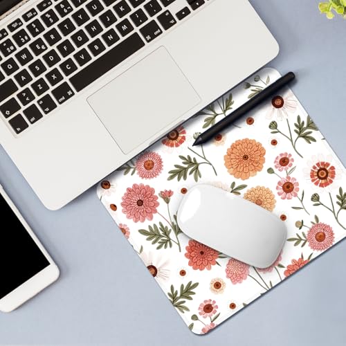 Image of FROGIGO Mouse Pad with Stitched Edges - Cute Floral Mousepad for Women, 9.25 x 7.75 inch Washable Square Desk Pad, Non-Slip Rubber Base, Office Home Laptop Accessories - Coral Daisy