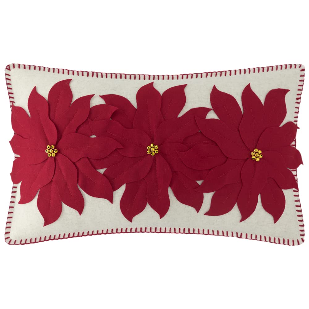 JWH Christmas Pillow Covers Decorative Poinsettia Throw Pillow Flower Jinglebells Cushion Holiday Pillowcase for Farmhouse Couch Bed Living Room Decor