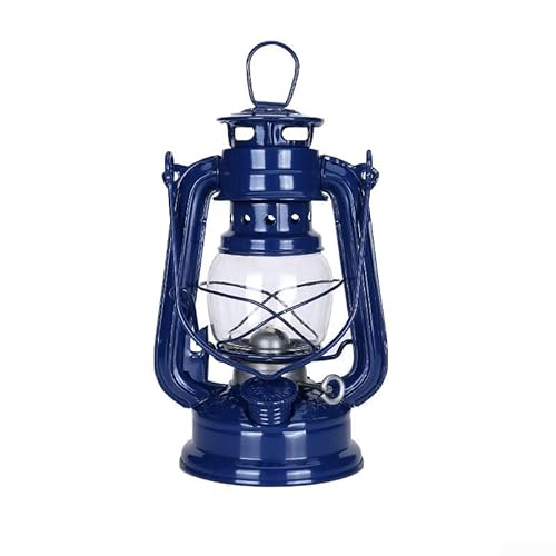 Lámparas de queroseno retro, lámpara de aceite vintage con asa, lámpara de aceite, linternas de mesa para el hogar, jardín, camping, citronela (azul oscuro-19 cm)