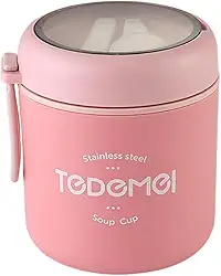 Pote Térmico Com Colher Para Alimentos Pote Térmico para Frutas e Sopa Em Aço Inox 530ml (Rosa)