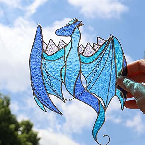 Stained Glass Dragon Ornaments Window Hanging Suncatcher Pendant Stained Glass Pumpkin Sun Catchers Acrylic Decoration Windows Wall Home Decor Handicrafts Gifts Cat On the Moon Decoration Pendants Cover
