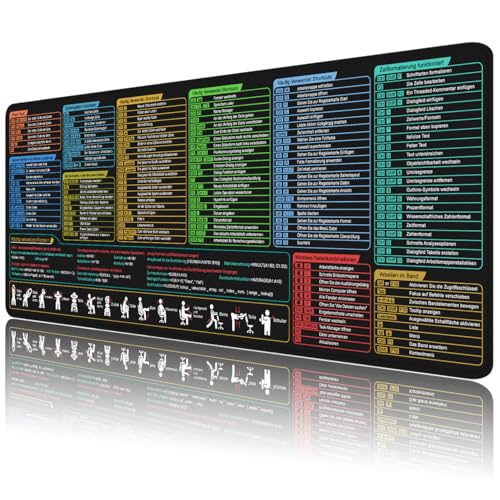 Excel Grande tappetino per il mouse, misura XL, da 80 x 30 x 0,3 cm, per gaming, ufficio, scrivania, motivo scorciatoie da tastiera in tedesco