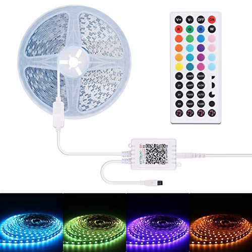 Tira Luces LED Bluetooth 10 m / 32,8 pies, ALED LIGHT SMD 5050, 600 LED, control de aplicación de tira de LED RGB, control remoto IR de 44 teclas y caja de control Bluetooth