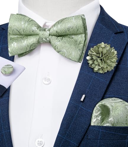 Image of DiBanGu Pre-Tied Bow Ties for Men Silk Adjustable Tuxedo Bowties Pocket Square Cufflinks Set with Lapel Pin Jacquard Woven