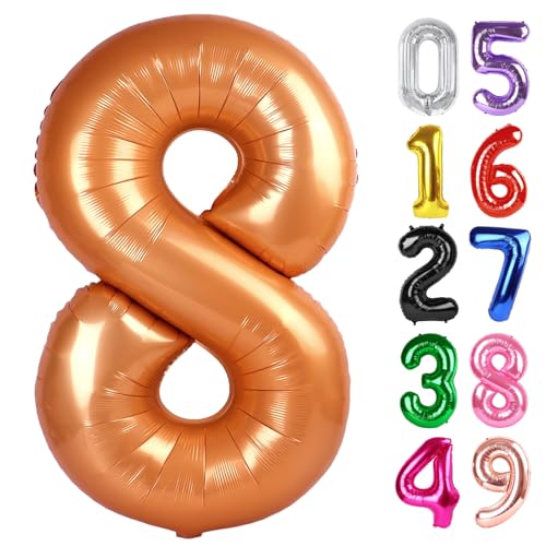 Image of Orange Number 8 Balloon 40 Inch, 8th Birthday Party Decorations, Giant 8 Foil Balloon for Party Supplies