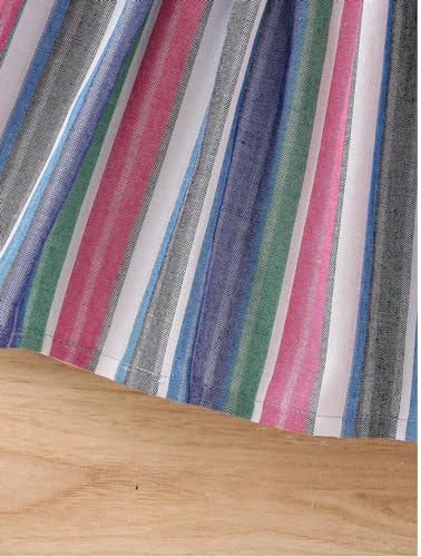 Image of TAGAS Toddler Girls Striped Print Puff Sleeve Bow Front Dress || Stripe Pattern Dress for Kids || A Line Dress || Puff Sleeve Dress for Kids || Casual Dress (KD-202)