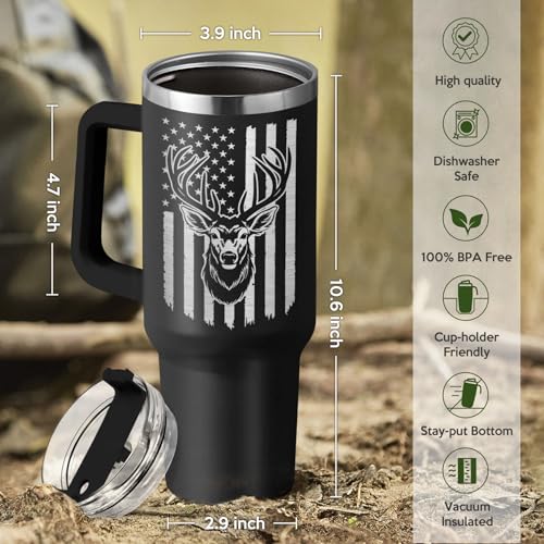 Image of SANDJEST I'd Rather Be Hunting Tumbler with Handle for Men 40oz, Hunter Gift for Grandpa Husband Boyfriend, Hunters Stainless Steel Coffee Cup, Birthday Christmas Fathers Day