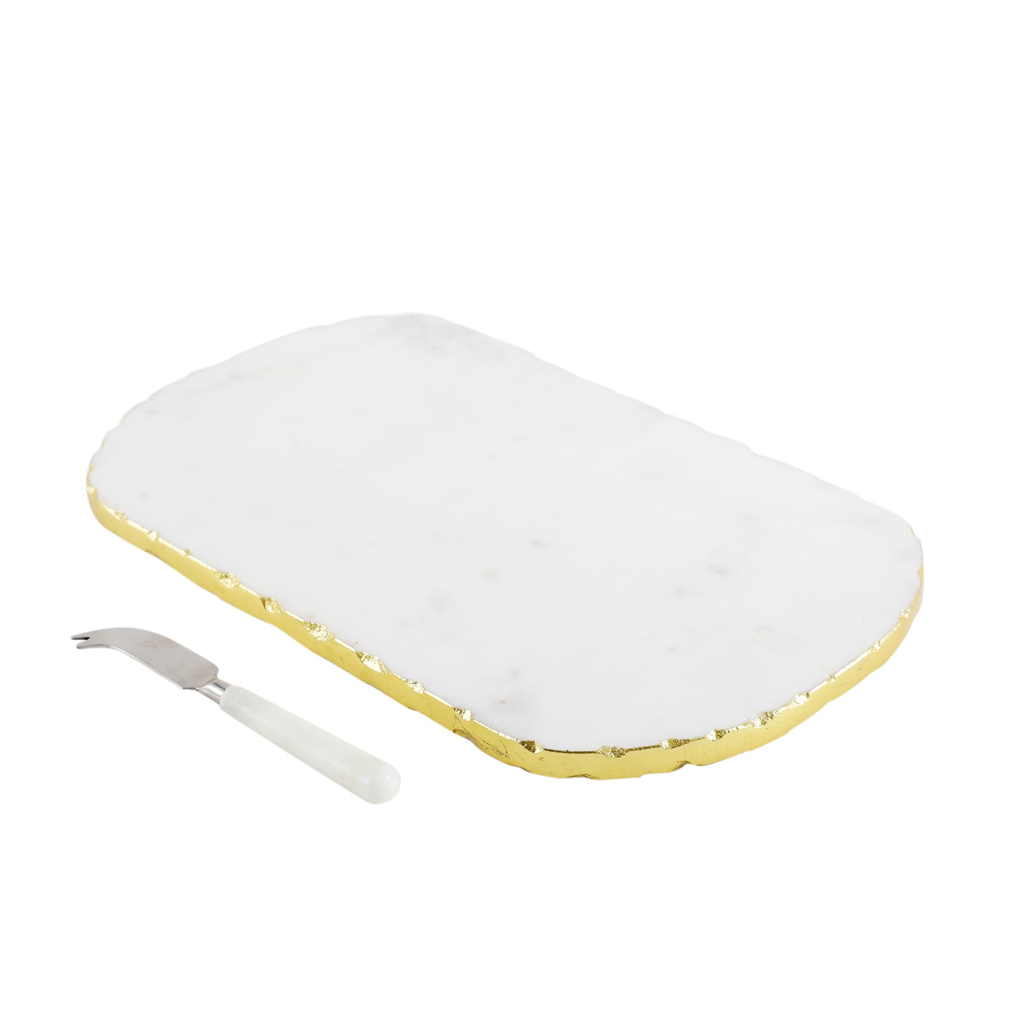 NikkisPride Indian Made Premium Marble Cheese Platter || Charcuterie Board with Stainless Steel Cheese Knife Combo Standard Size 38 cm x 22.5 cm 3