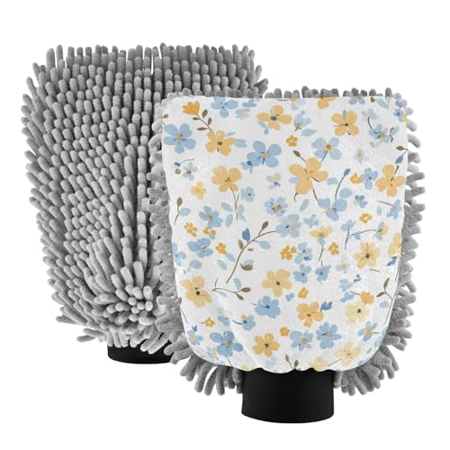 Hezely Flowers Car Wash Mitt, 2PK Scratch Free Lint-Free for Car Washing and Detailing