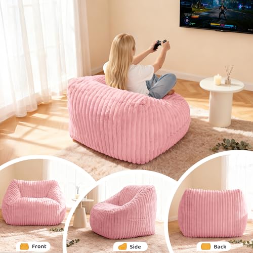 Image of HABUTWAY Bean Bag Chair, Giant Bean Bag Chairs for Adults and Kids, Bean Bag Sofa, Lazy Floor Sofa, Faux Fur Beanbag Chair with Armrests for Living Room Bedroom (Pink)