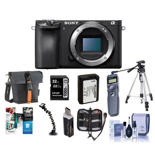 Sony Alpha a6500 Mirrorless Digital Camera Body - Bundle with 32GB SDHC U3 Card, Holster Case, Spare Battery, Tripod, Remote Shutter Trigger, Memory Wallet, Card Reader, Software Package and More