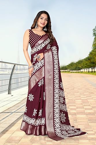 Image of Dola Silk Saree with Blouse Piece Intricate White Art Print and Zari Border | Perfect for Festive Occasions | Dola Silk | Silk Saree | Cotton Silk Saree | Silk Saree Collection.