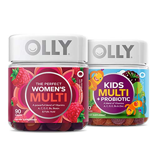 OLLY The Perfect Women's Multi and Kid's Multi +Probiotic Family Pack Gummies, 2 Count, Chewable Supplement
