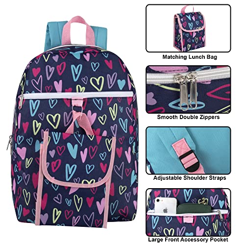 Trail maker Backpack with Lunch Bag for Girls Elementary School, Middle School Backpack Set for Kids (Happy Hearts)2