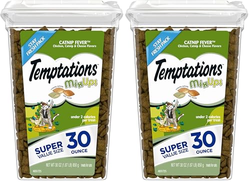 Temptations MIXUPS Crunchy and Soft Cat Treats Catnip Fever Flavor, 30 oz. Tub (Pack of 2)