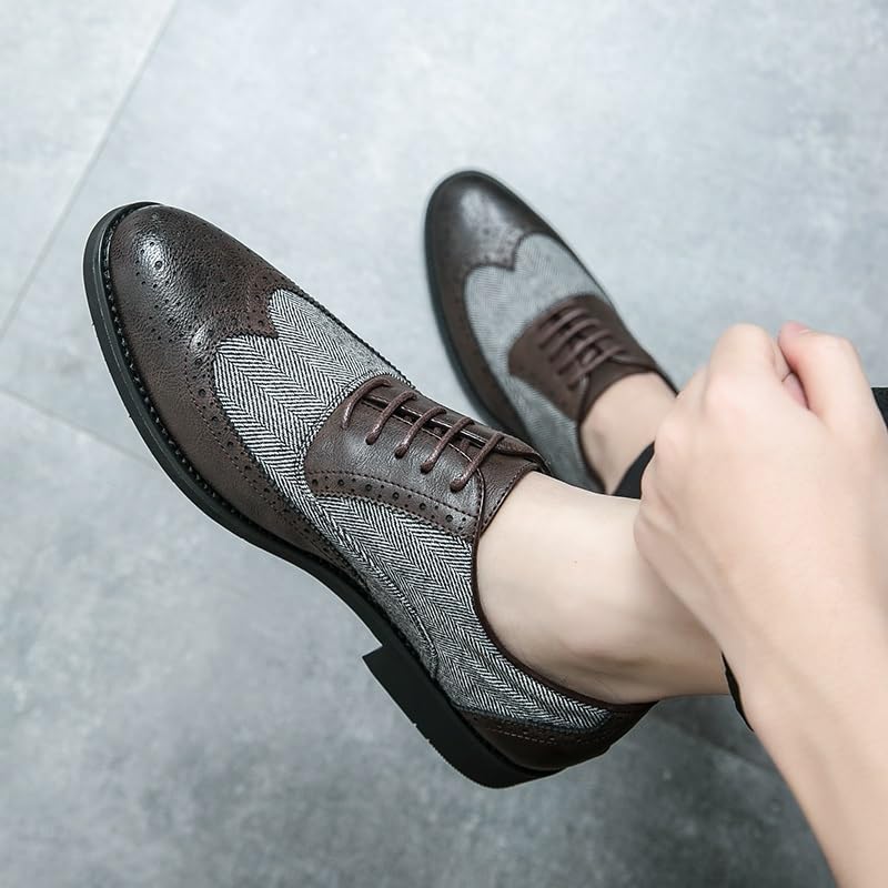 Shoes Dress Oxford for Men Lace Up Pointed Toe Brogue Embossed Wing tip Two Tone Patchwork Non Slip Rubber Sole Slip Resistant Anti-Slip Classic2