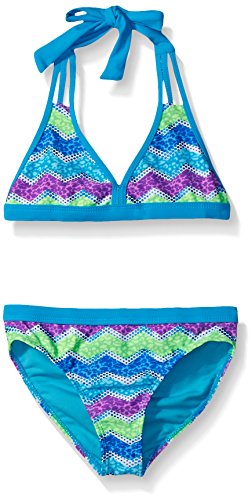 Angel Beach Girls' Cracked Chevron Print Multi Strap Bikini Set