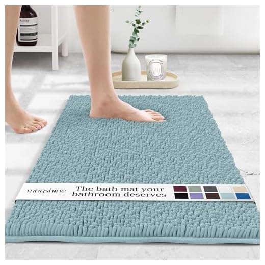 MAYSHINE Chenille Bath Mat for Bathroom Rugs 32" x20", Extra Soft and Absorbent Microfiber Shag Rug, Machine Wash Dry- Perfect Plush Carpet Mats for Tub, Shower, and Room-Spa Blue