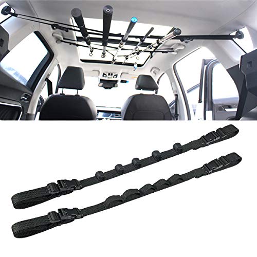MCJS 2 Pack Car Fishing Rod Holder Adjustable Fishing Pole Holder Belt Straps, 86.6 Inches Vehicle Fishing Pole Rack Fishing Rod Rack Carrier for Car, SUVs and Vans (Black)