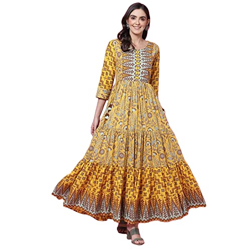 Image of BIBA Cotton Printed Flared Casual Dress