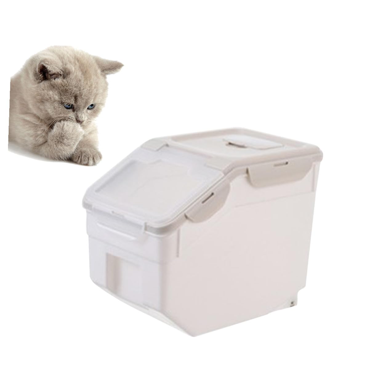 LALAFINA Contenitore per Crocchette per Cani Design Ermetico e Sicuro, Materiale Pp Beige, Forma a Barile, e Grande, Raffinato e Pratico per Conservazione Alimenti Pet