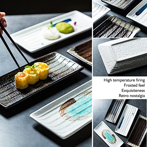 Assiette De Service Longue en Porcelaine De 28 Cm pour Fête, Sushis, Apéritifs, Desserts, Viandes, Vaisselle Allant Au Four,Sets of 4