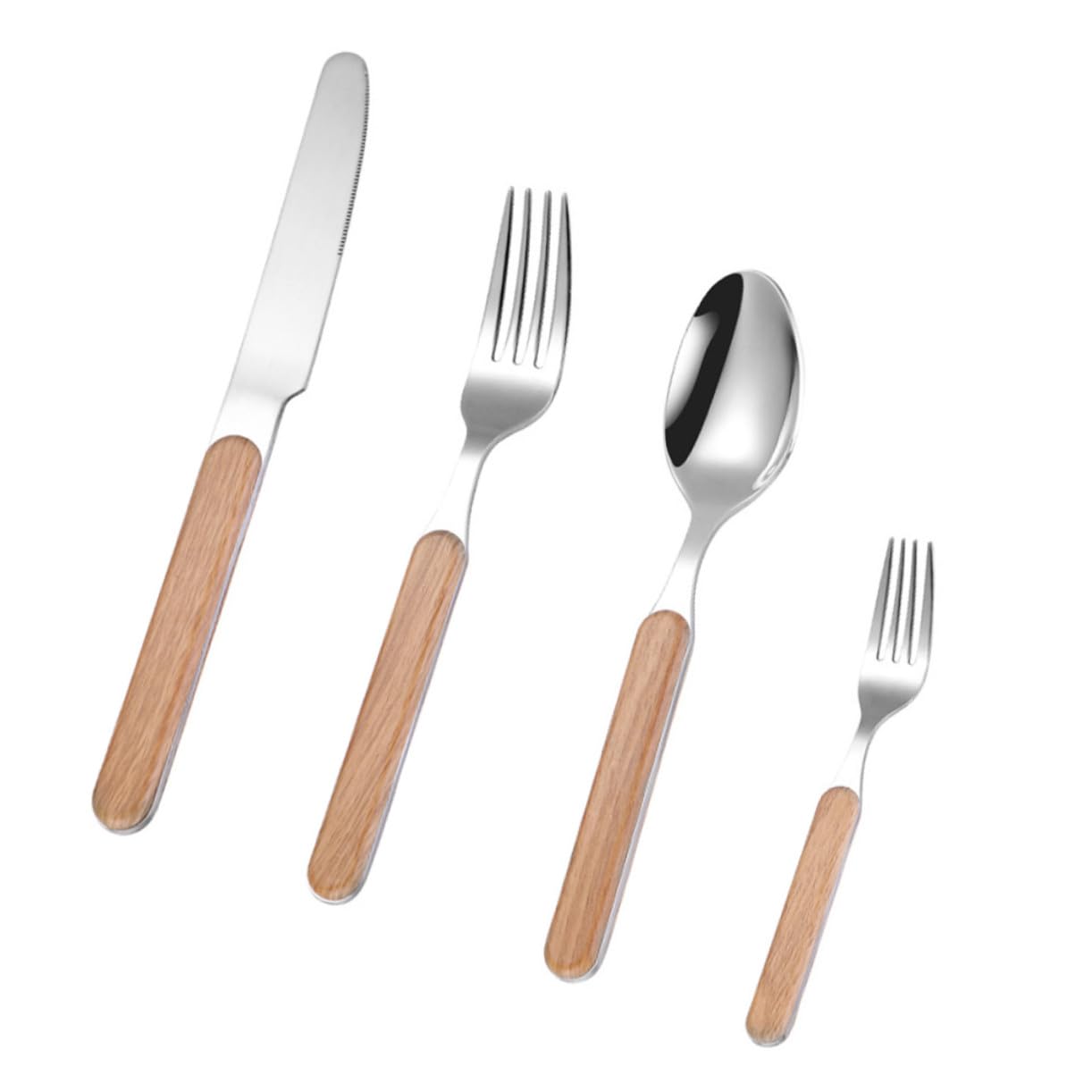 Besteckset Langlebig und Spülmaschinenfest aus Edelstahl mit Holzgriff 4 Stück Retro Küchenbesteck als Einweihungsgeschenk