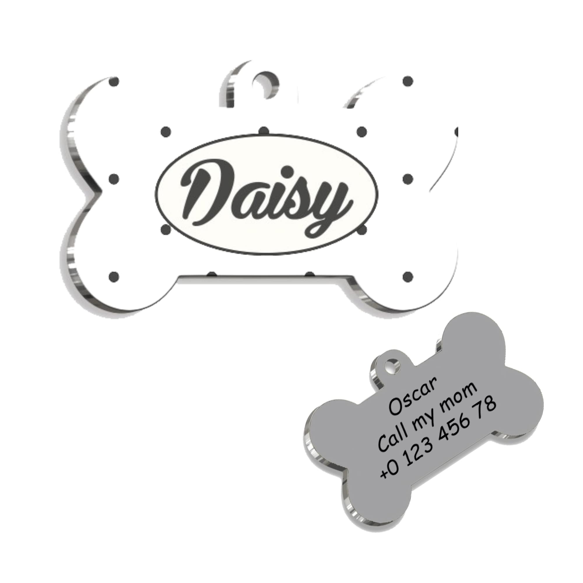 Black White Polka Dot Bone Personalized Dog Tag - Custom Name Tag - ID Tag for Dog & Cat - Customized Pet Tags - Dog Name Tag - Cat Name Tag - Engraved Dog Tag