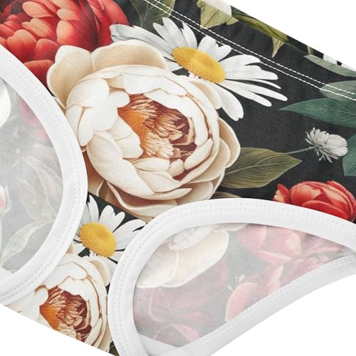 Girls Underwear Toddlers 2t Cotton Little Girl Panties Flower Briefs Undies Kids Vivid Red Peony Daisy Flowers4